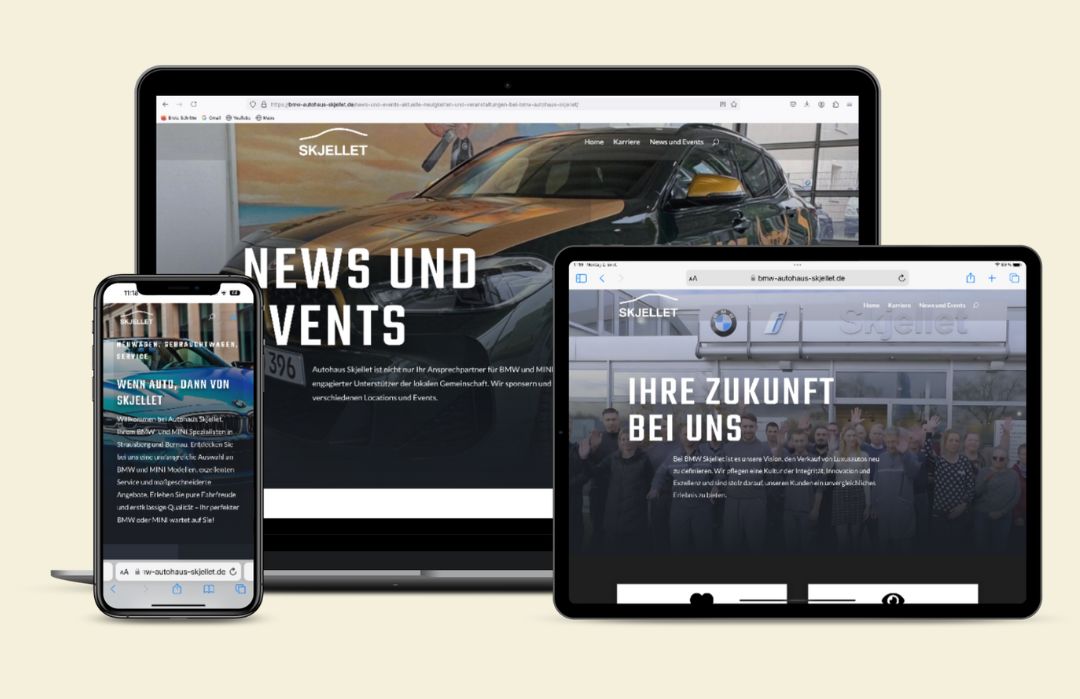 Webseite auf verschiedenen Endgeräten BMW Autohaus Skjellet