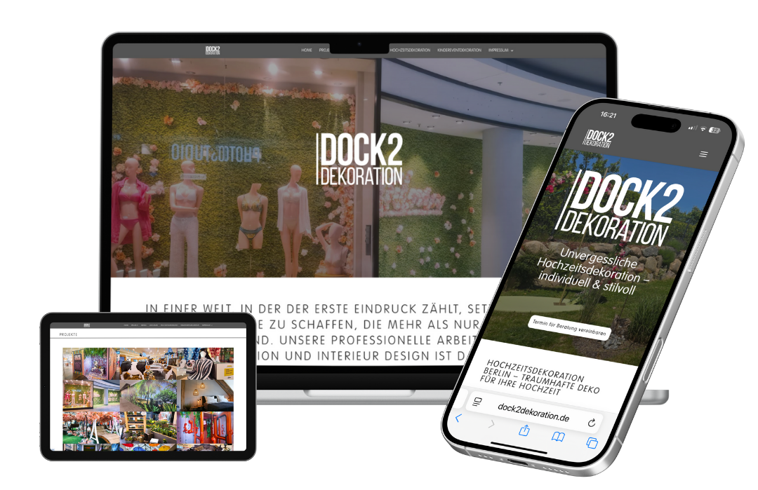 Dock2Dekoration Webdesign von HelpBEE für Dock2dekoration auf verschiedenen Endgeräten