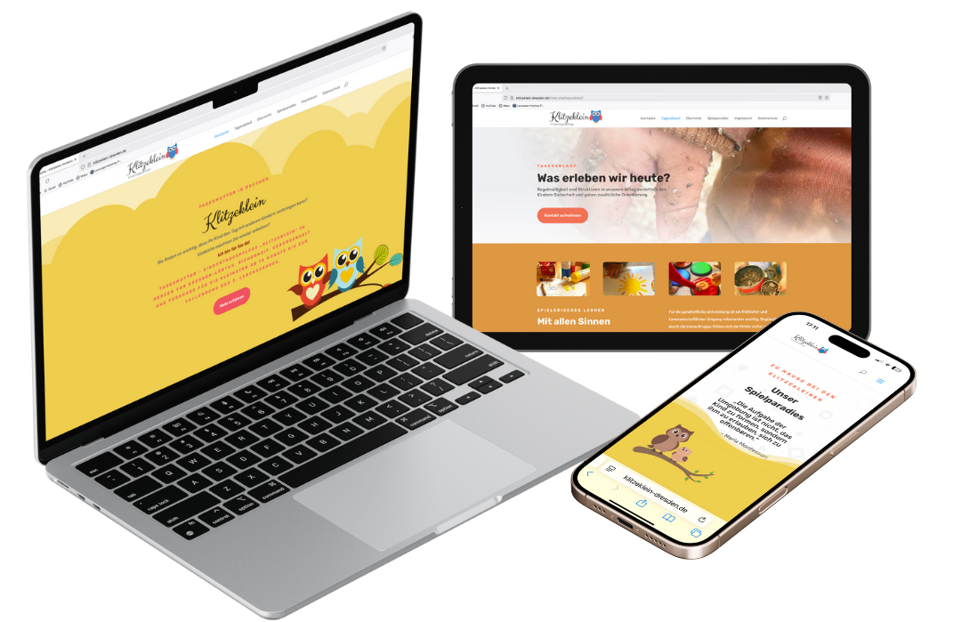 Kindertagesstätte Klitzeklein Webdesign von HelpBEE für die Kindertagesstätte Klitzeklein auf verschiedenen Endgeräten