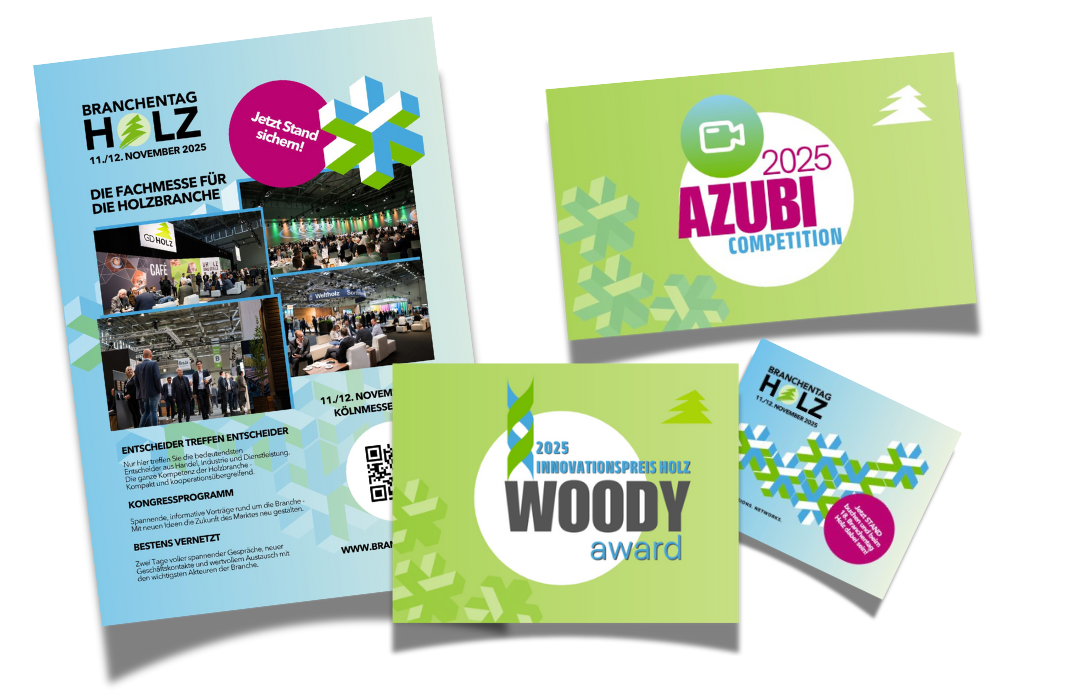 Motive Werbemittel Branding Werbemittel von HelpBEE für den Branchentag Holz 2025