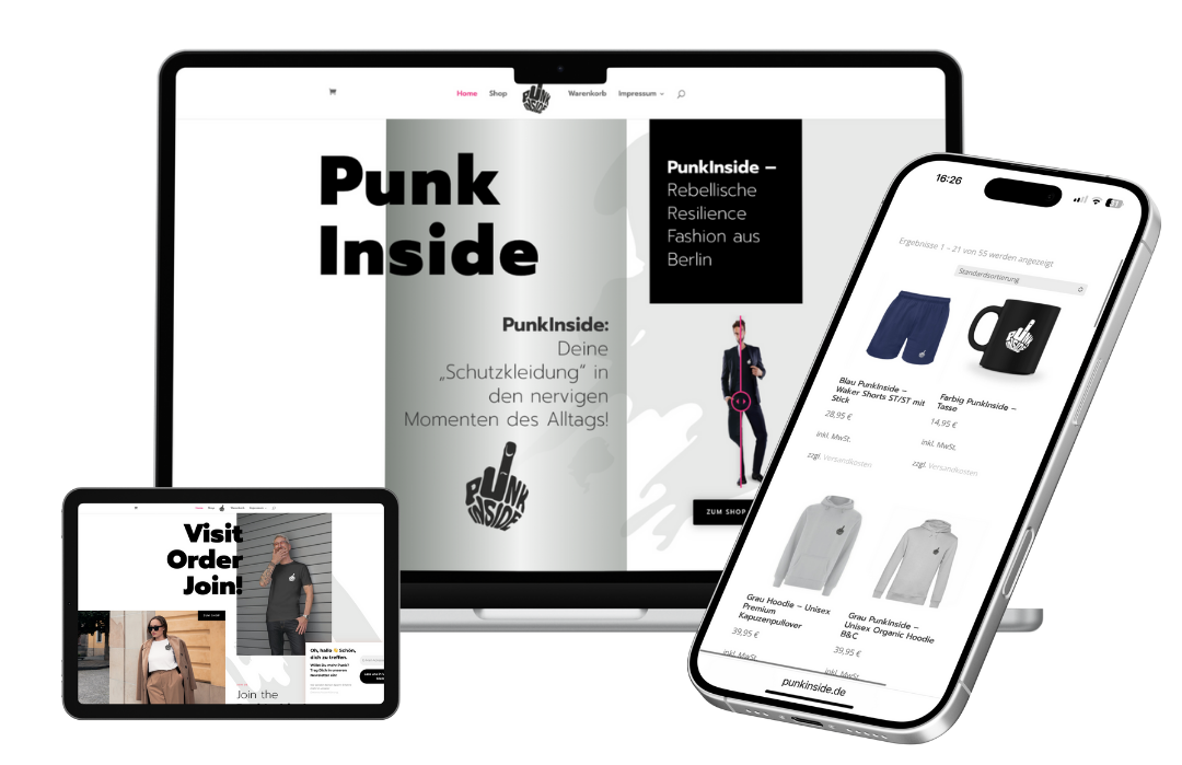 Punkinside Webdesign von HelpBEE für PunkInside auf verschiedenen Endgeräten