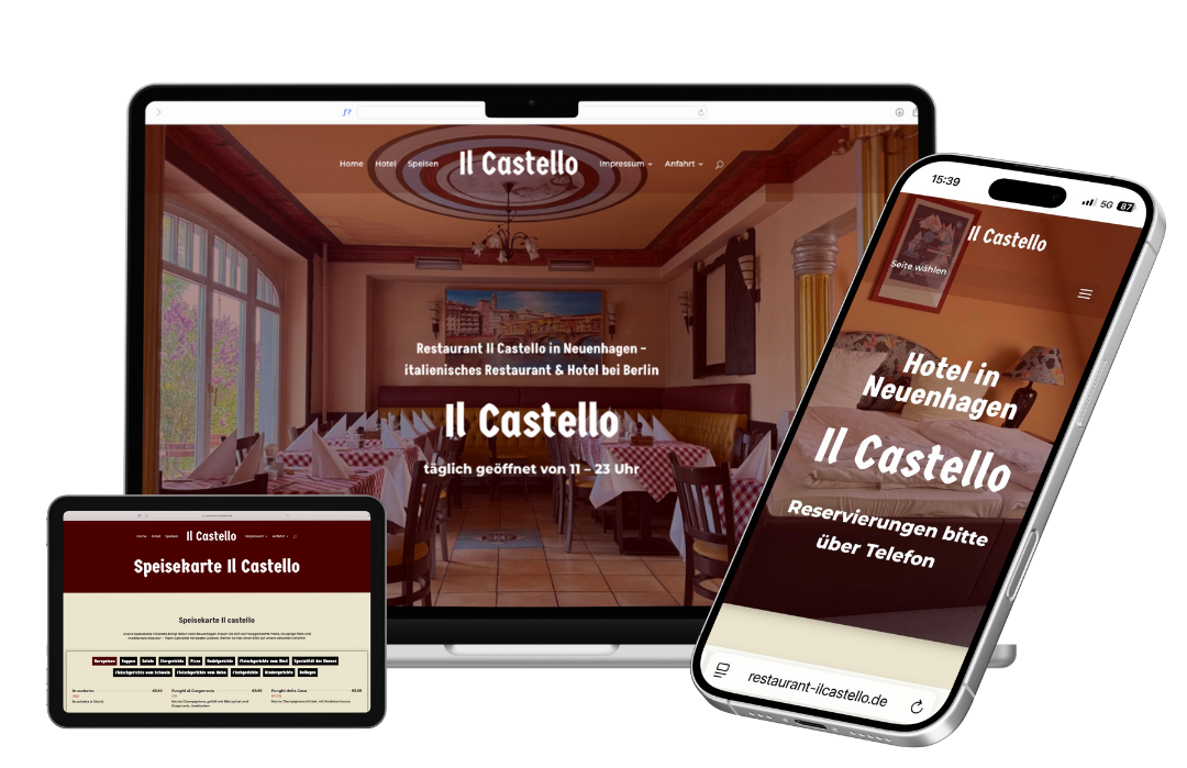 Restaurant Il Castello Neuenhagen Webdesign von HelpBEE für Restaurant Il castello in Neuenhagen auf verschiedenen Endgeräten