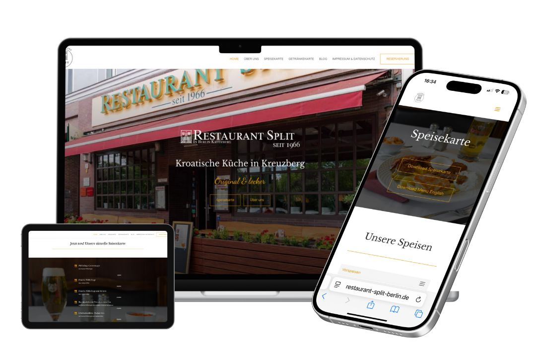 Restaurant Split Kreuzberg Webdesign für Split Restaurant von HelpBEE auf verschiedenen Endgeräten