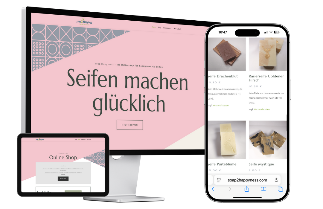 soap2happyness Webdesign von HelpBEE für Soap2happyness auf verschiedenen Endgeräten