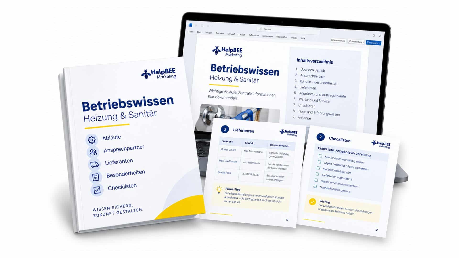 Beispiel für ein strukturiertes Betriebswissen-Dokument von HelpBEE Marketing