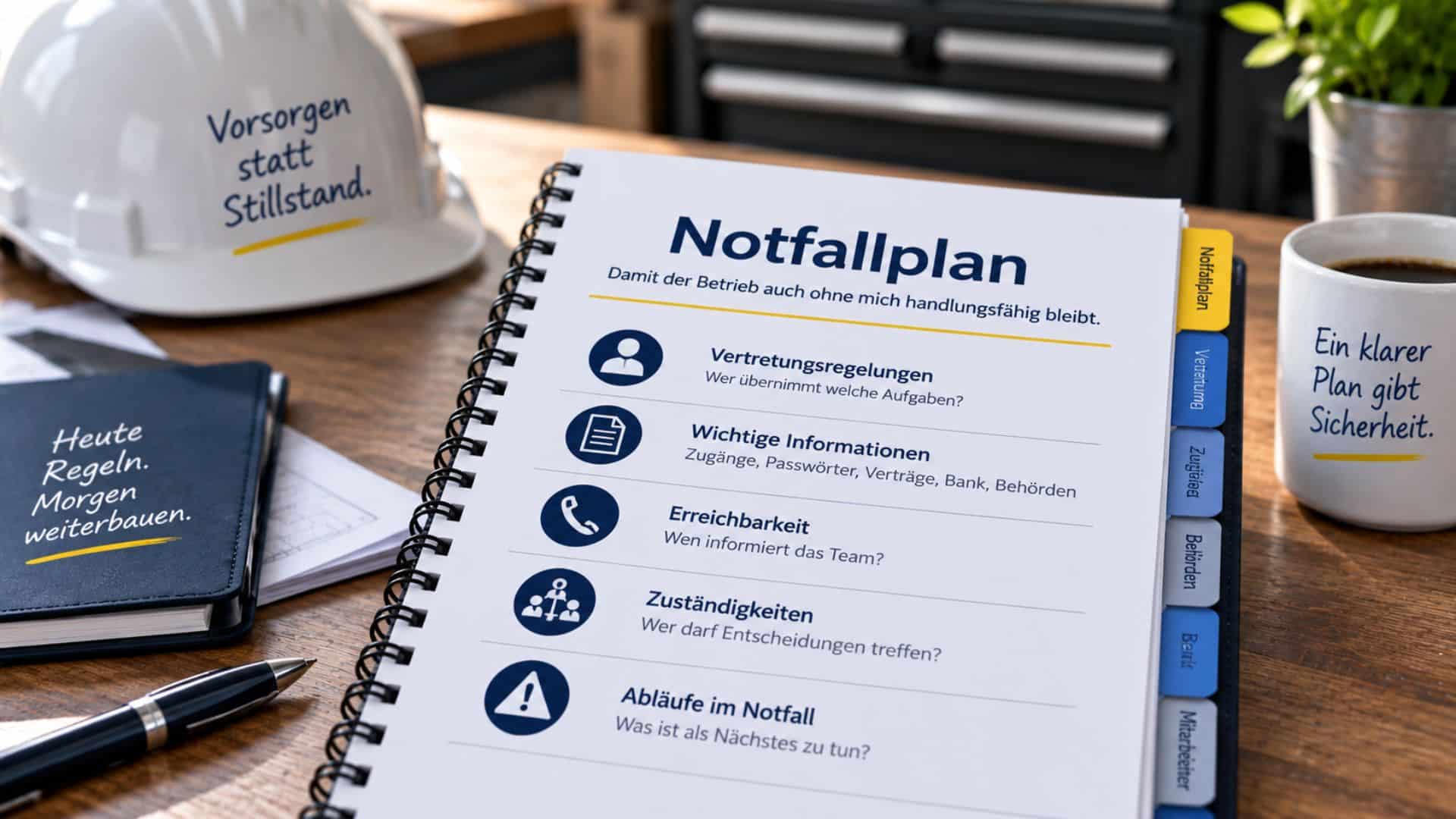 Notfallplan und Vertretungsregelungen für einen Handwerksbetrieb